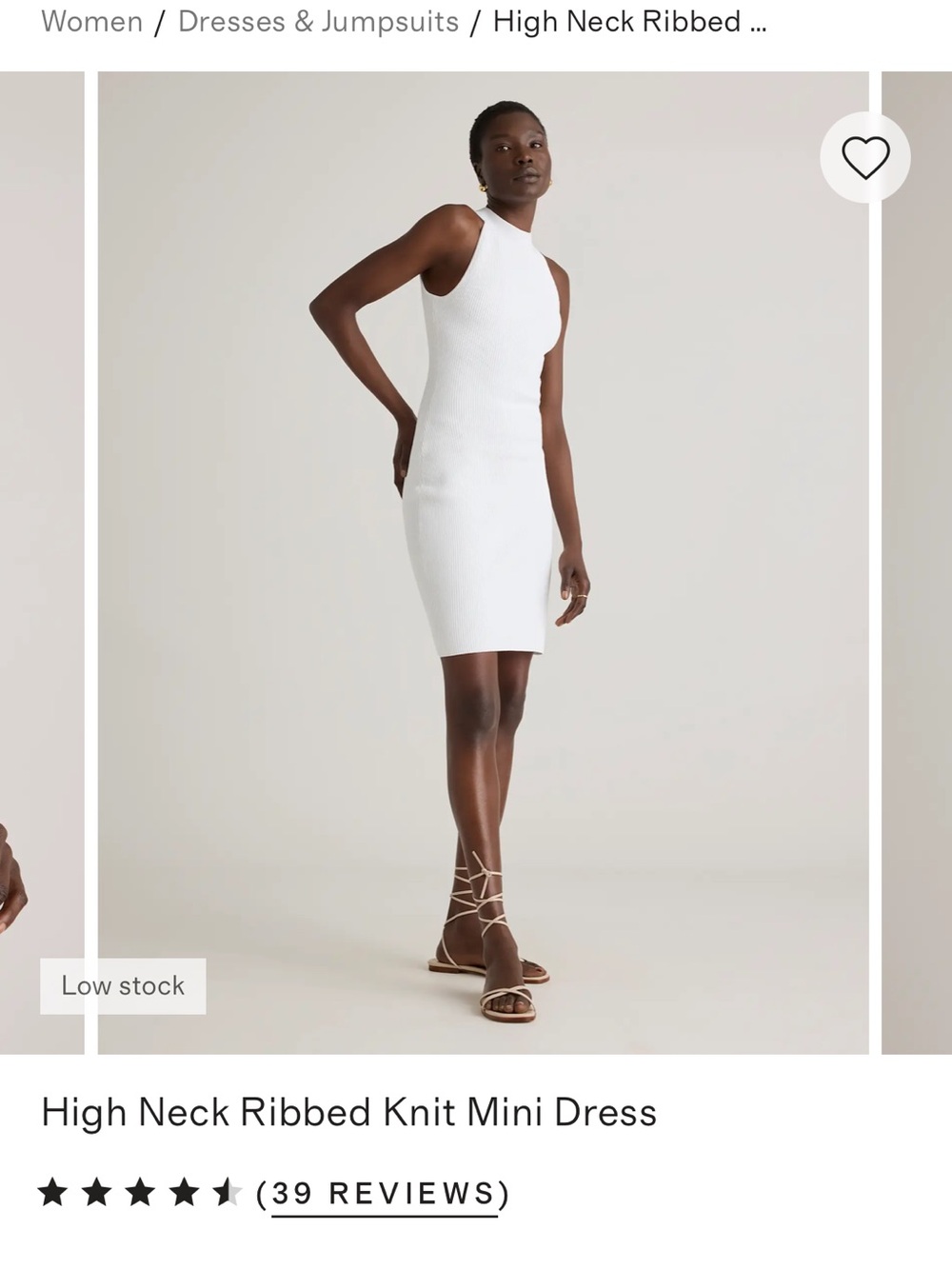 Quince White Ribbed High-Neck Mini Dress